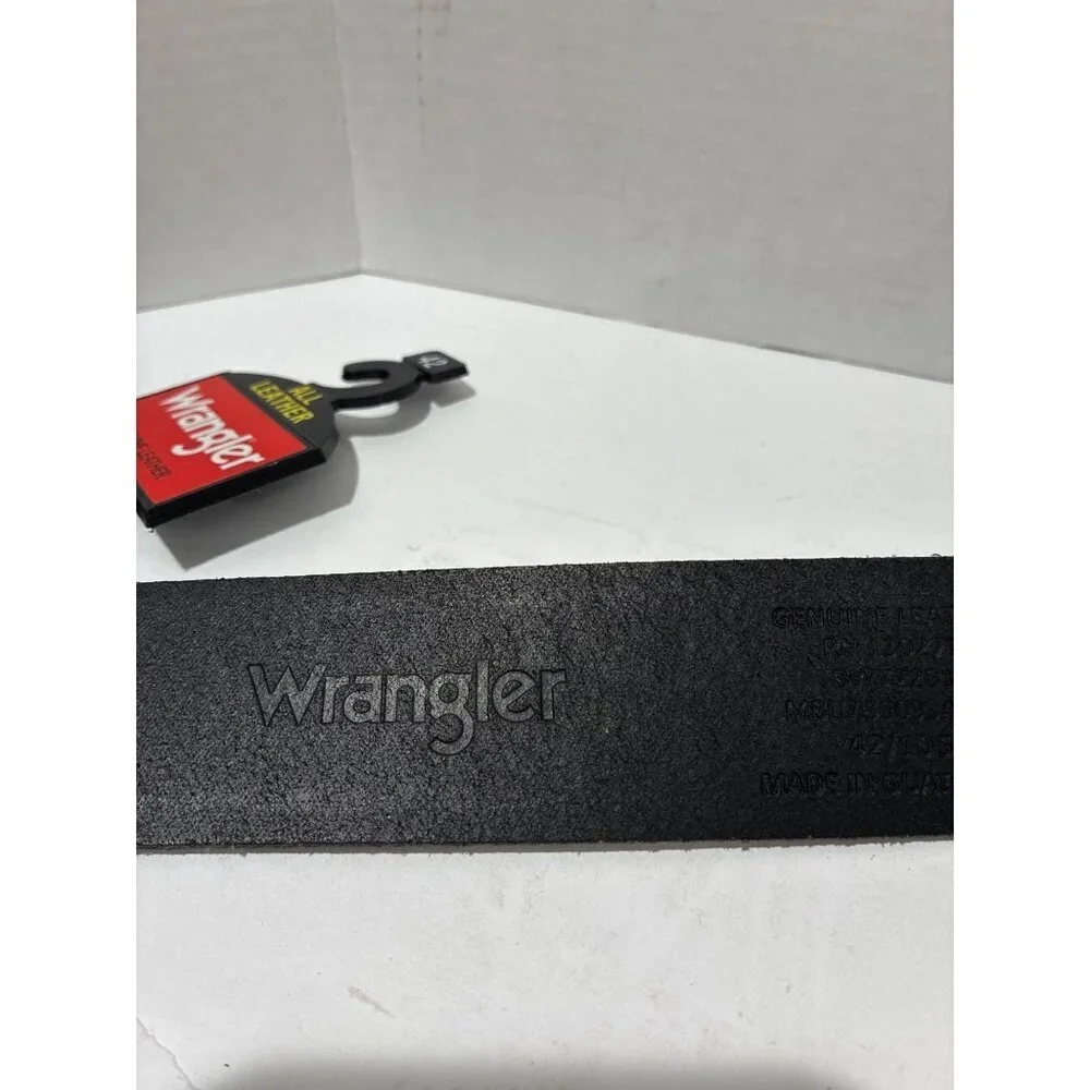 New Wrangler Men's Genuine Black Leather Casual Belt free key fob metal buckle s